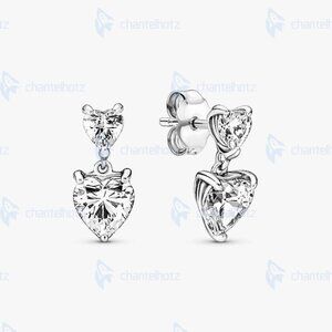 Pandora Double Heart Sparkling Stud Earrings